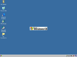 The desktop of Windows CE 5.0, one of the versions that comes with the CD.