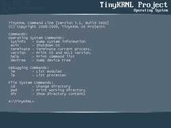 The command line interface when booted into TinyKRNL