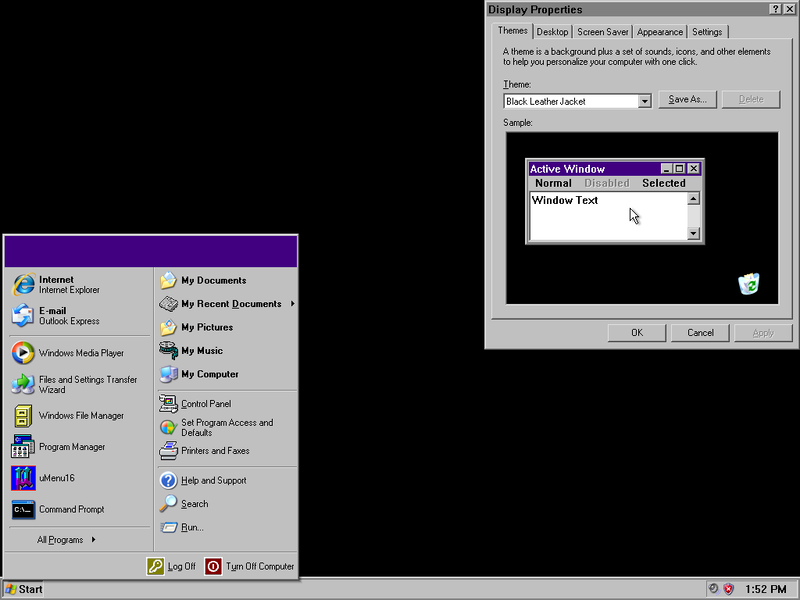 File:XP Windows 1992 1.0 Black Leather Jacket theme.png